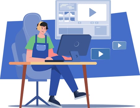 Man Editing Video Illustration concept. A flat illustration isolated on white background vector