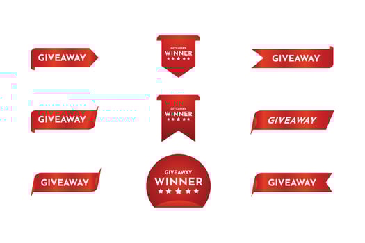 Giveaway tags or labels for social media post. Red announcement 3d banners giveaway contest ribbons vector