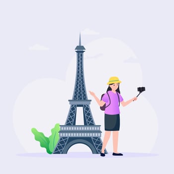 Planning of travel. Woman with a suitcase goes to the airport. Vector illustration.