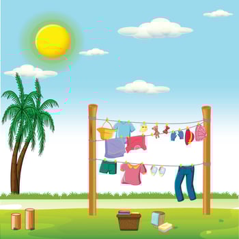 Illustration of clothes drying outdoor on summer day vector