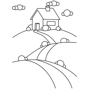 a house on the hill coloring page vector