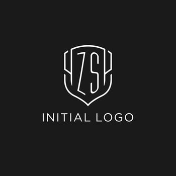 Initial ZS logo monoline shield icon shape with luxury style vector