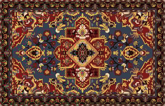 Colorful ornamental vector design for rug, tapis, yoga mat. Geometric ethnic clipart. Arabian ornamental carpet with decorative elements.Persian carpet,