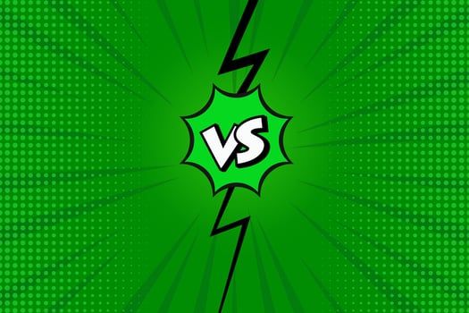 VERSUS comic book colorful page template in green tones. Pop-art style. Vector design.