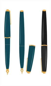 Fountain pen vector illustration.  Ink pen clip art. Back to school concept. Stationery, office supplies or school supplies vector. Flat vector in cartoon style isolated on white background.