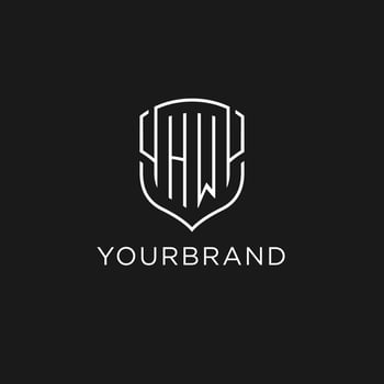 Initial HW logo monoline shield icon shape with luxury style vector