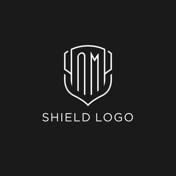 Initial NM logo monoline shield icon shape with luxury style vector