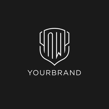 Initial NW logo monoline shield icon shape with luxury style vector