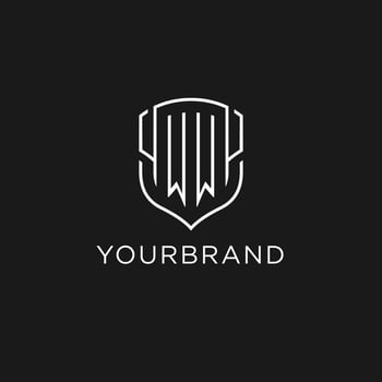 Initial WW logo monoline shield icon shape with luxury style vector