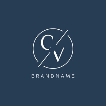 Initial letter CV logo monogram with circle line style vector