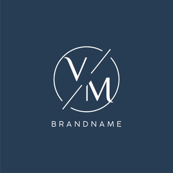 Initial letter VM logo monogram with circle line style vector