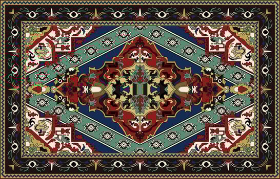 Colorful ornamental vector design for rug, tapis, yoga mat. Geometric ethnic clipart. Arabian ornamental carpet with decorative elements.Persian carpet