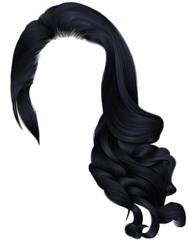 woman trendy long curly hairs wig brunette black  dark colors . retro style . beauty fashion . realistic 3d . vector