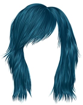 trendy  woman  hairs blue color . medium length . beauty style . realistic  3d . vector