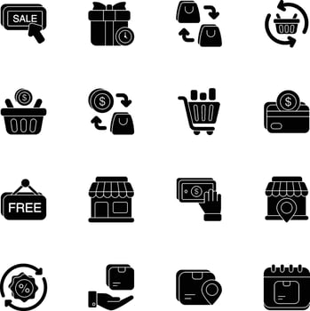 Pack of Ecommerce and Shopping glyph icons set vector