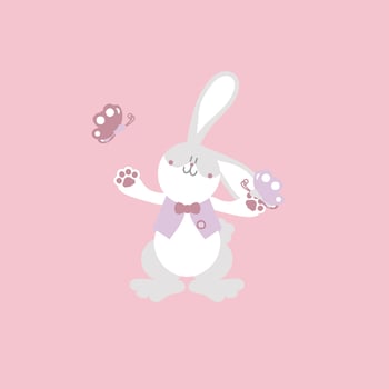 happy easter festival with animal pet bunny rabbit and butterfly, pastel color, flat vector illustration cartoon character