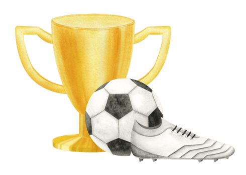 Golden Cup with Soccer ball and Football boots. Football match. Champion golden trophy. Prize cup for winner, first place, victory. Attributes of sports competitions.Watercolor illustration. Isolated. png