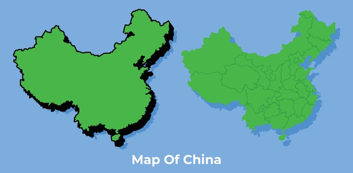 Vector China 3D map set simple flat illustration