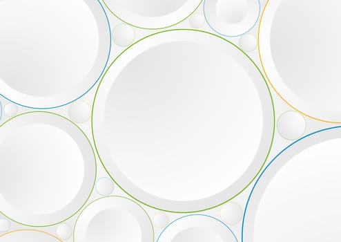 Grey paper circles with colorful outlines abstract background vector