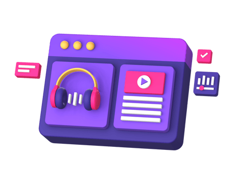 3d purple illustration icon of streaming music and video online for UI UX social media ads design png