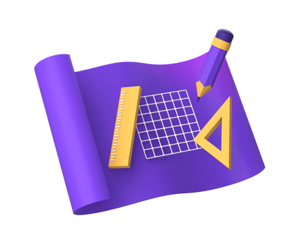 3d purple illustration icon of creative design and planning with paper scroll for UI UX social media ads design png