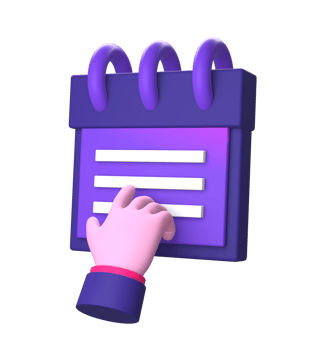3d purple illustration icon of hand gesture with reminder note for UI UX social media ads design png
