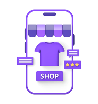 3d purple illustration icon of shopping review in online marketplace using smartphone png