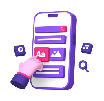 3d purple illustration icon of using smartphone for multimedia music video and content creator with hand gesture png