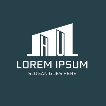 Initial HU logo for real estate with simple building icon design ideas vector