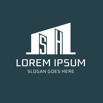 Initial SH logo for real estate with simple building icon design ideas vector