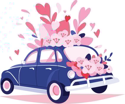 Hand Drawn wedding car with flowers in flat style vector