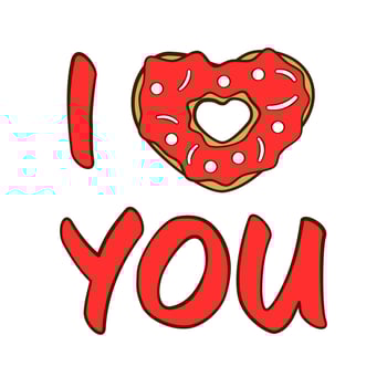 I Love You lettering with heart-shaped donut. Flat icon vector