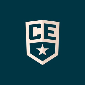 Initial CE logo star shield symbol with simple design vector