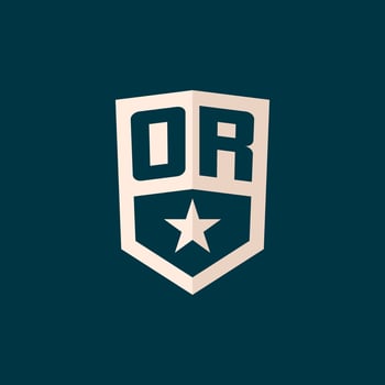 Initial OR logo star shield symbol with simple design vector