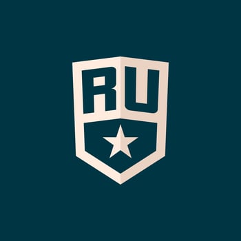 Initial RU logo star shield symbol with simple design vector