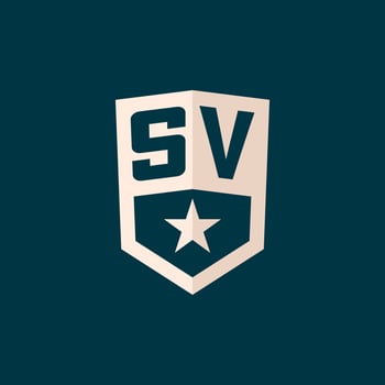 Initial SV logo star shield symbol with simple design vector