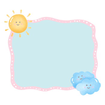 Pastel picture frame with clouds and sun isolated on transparent background png