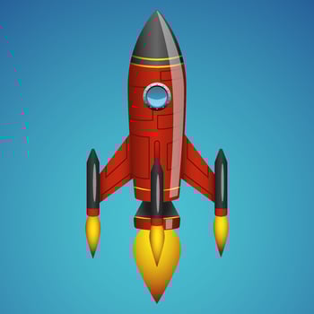 A red rocket is flying in the blue sky vector