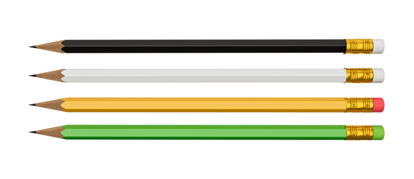 white, Yellow, Green and black pencils mock up 3d illustration png