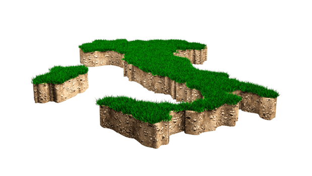 Italy Map soil land geology cross section with green grass and Rock ground texture 3d illustration png