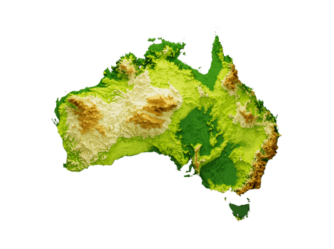 Australia Map Shaded relief Color Height map 3d illustration png