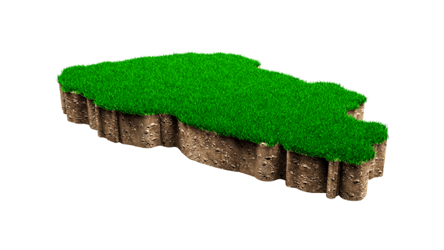Bhutan Map soil land geology cross section with green grass and Rock ground texture 3d illustration png