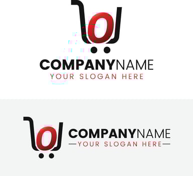 Trolley shop and letter o logo vector