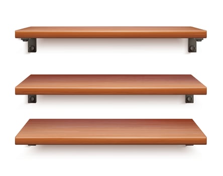 Realistic 3d Detailed Wooden Shelves Set. Vector