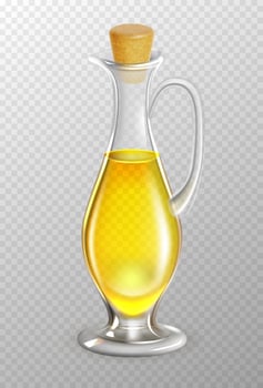 Realistic 3d Detailed Olive Oil in Glass Bottle with Handle and Cork. Vector