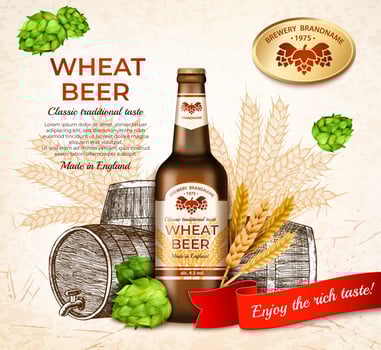 Realistic Detailed 3d Brown Glass Beer Bottle Ads Banner Concept Poster Card. Vector