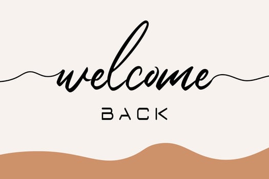 Welcome back black line lettering. Hand drawn modern calligraphy isolated on white. Black simple inscription with swashes, wavy lettering text. Design for holiday greeting card and invitation. vector