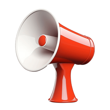 3d render red and white color loudspeaker warning icon. Megaphone speaker announce symbol png