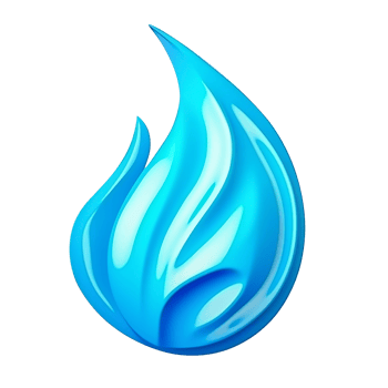 3d render blue fire flame icon. Realistic oxygen gas with sparks. Light flare symbol design for emoticon, energy, ui design png