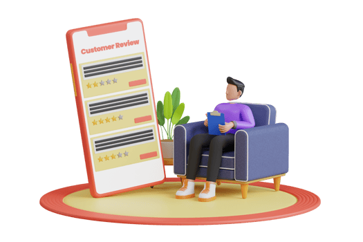 Customer review rating online shopping. Online store app reputation. Shopping online ranking with a star. 3d illustration png